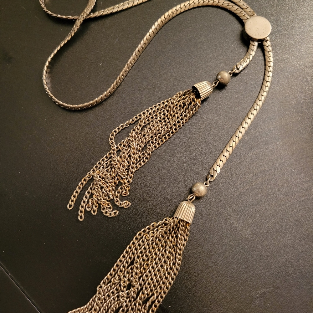 80s adjustable Lariat tassel statement necklace